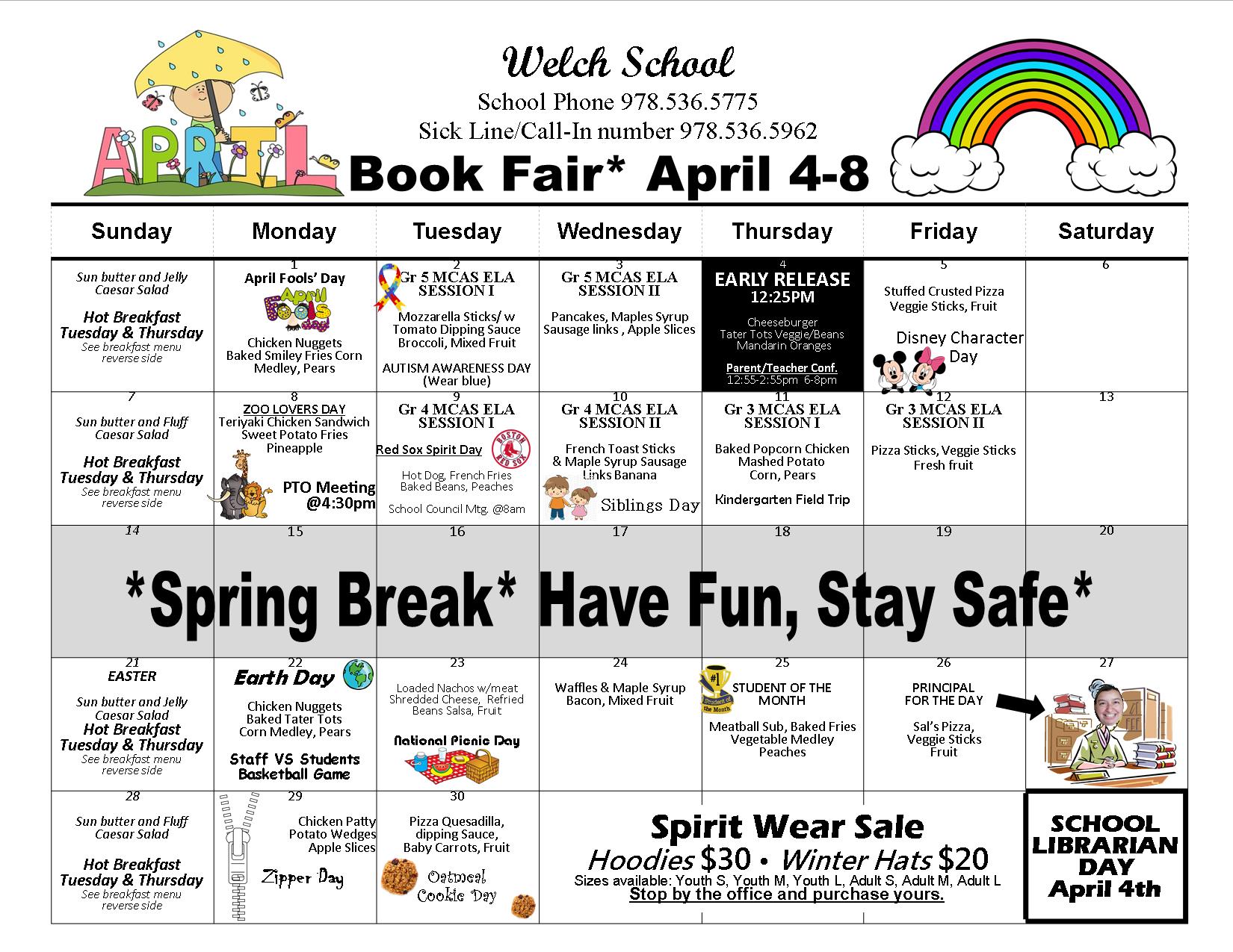 Welch School April 2019 Calendar : Peabody Public Schools