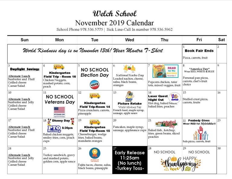 November Calendar Peabody Public Schools