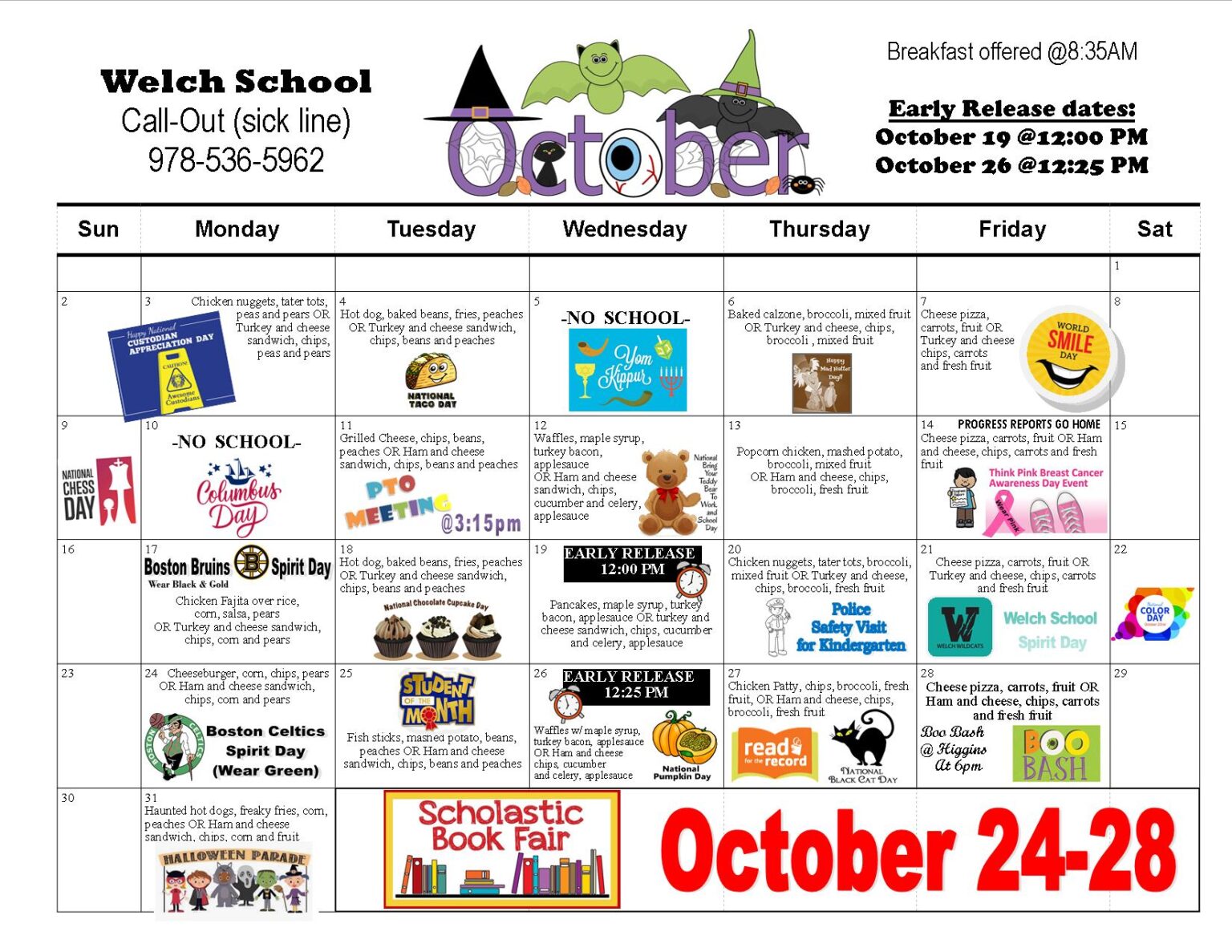 October Calendar Peabody Public Schools