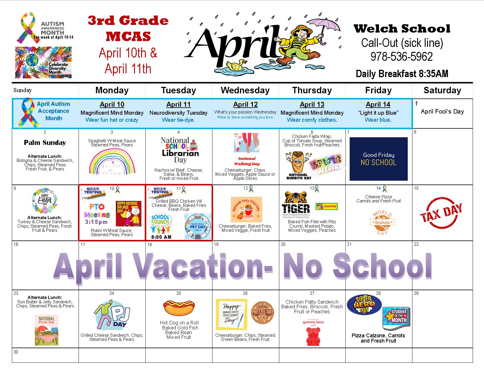 April Calendar 2023 Peabody Public Schools