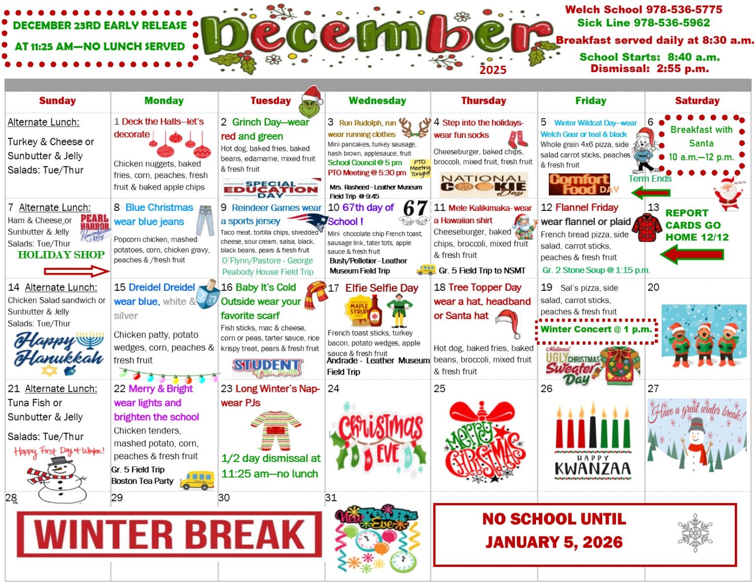 December Calendar Peabody Public Schools