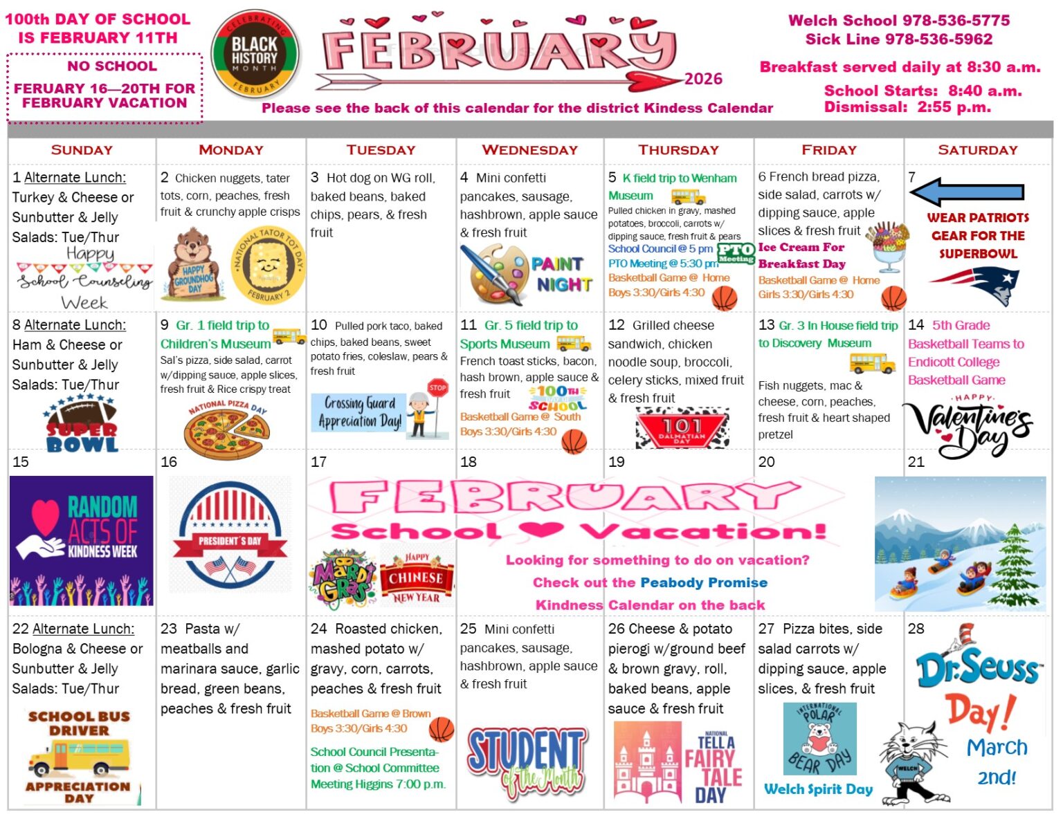 February 2026 Calendar Peabody Public Schools